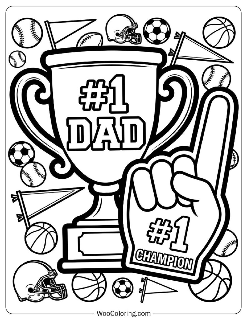 #1 Dad Trophy Cup and Foam Finger Sports Theme Card