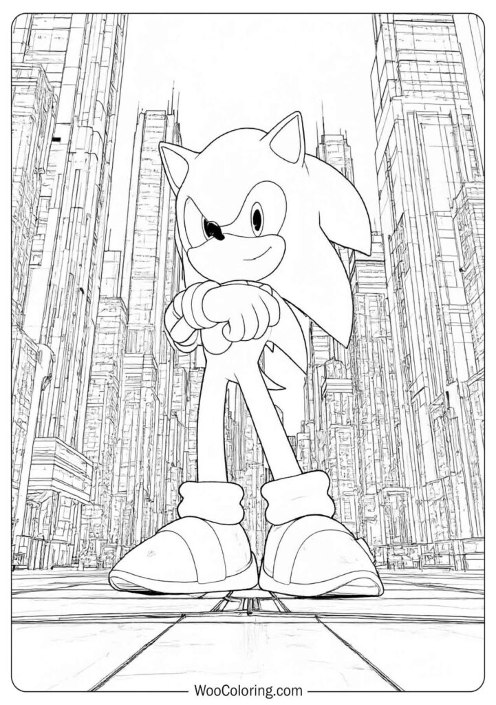 3D Sonic the Hedgehog Character in a Heroic Stance with Futuristic Lighting