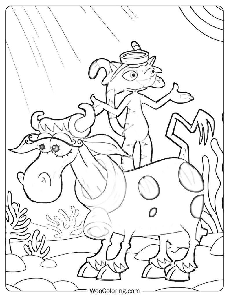 A Cow, A Cat, And The Ocean Coloring Page For Kids