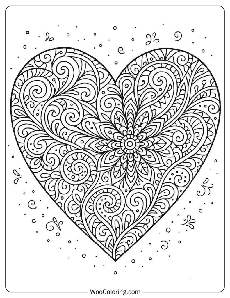 Abstract Heart Mandala Coloring Page