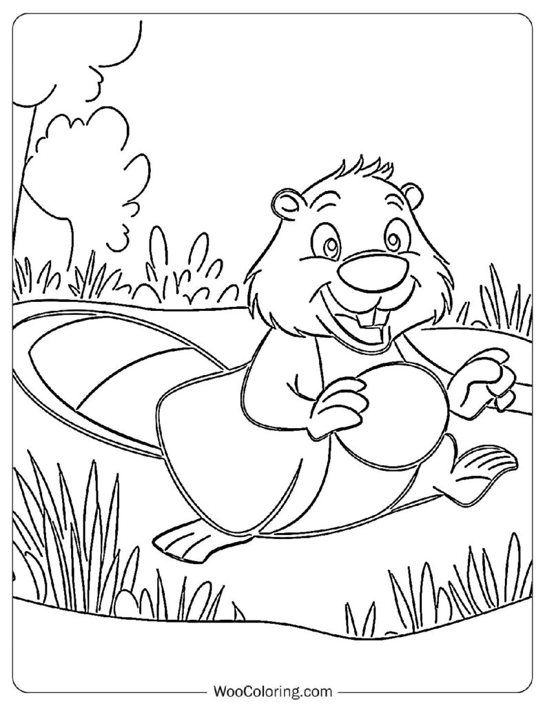 Active Beaver Coloring Page
