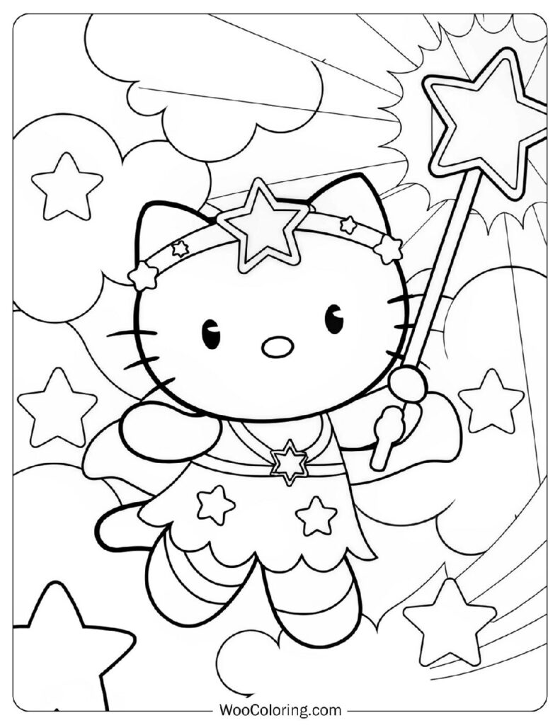 Adorable Cute Kawaii Fairy Hello Kitty To Color