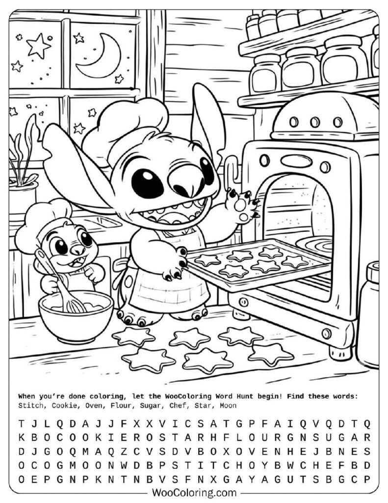 Adorable Cute Stitch Bakes Star Cookies in a Cozy Kitchen