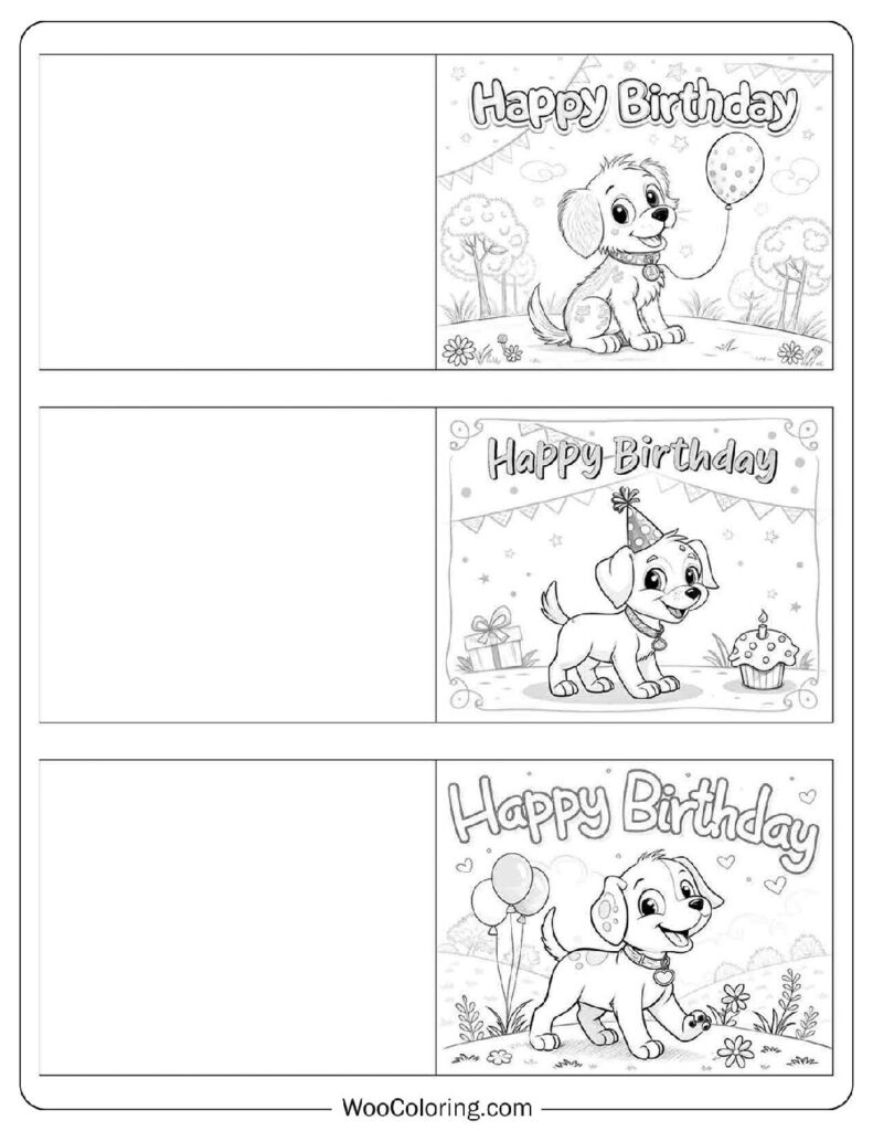 Adorable Puppy Happy Birthday Card Collection Coloring Page For Kids