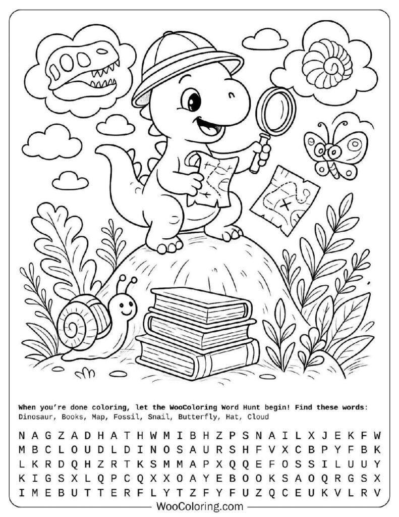 Adventurous Cute Dinosaur Exploring the Storybook Hills