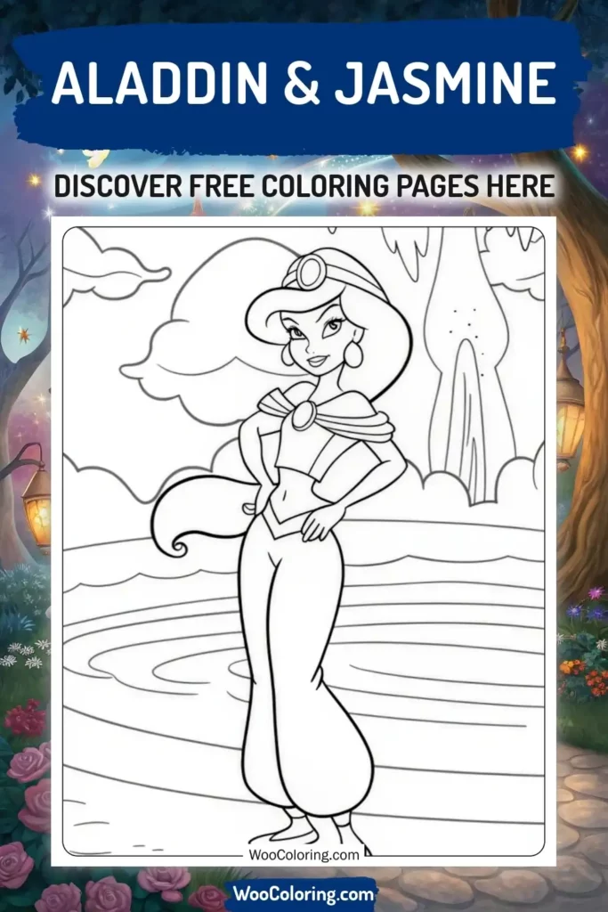 Aladdin & Jasmine coloring pages designs from Disney