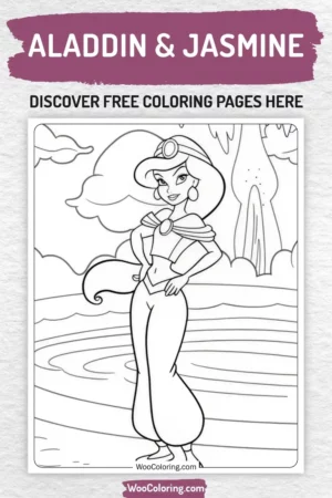 Aladdin & Jasmine coloring pages designs for kids