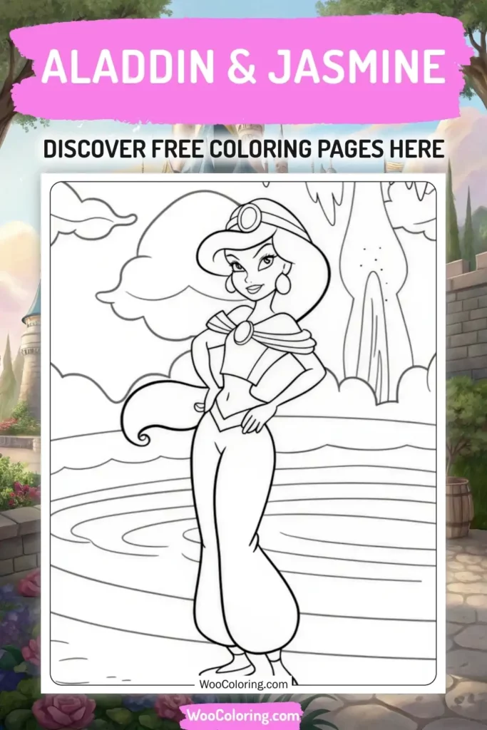 Aladdin & Jasmine coloring pages designs with princess
