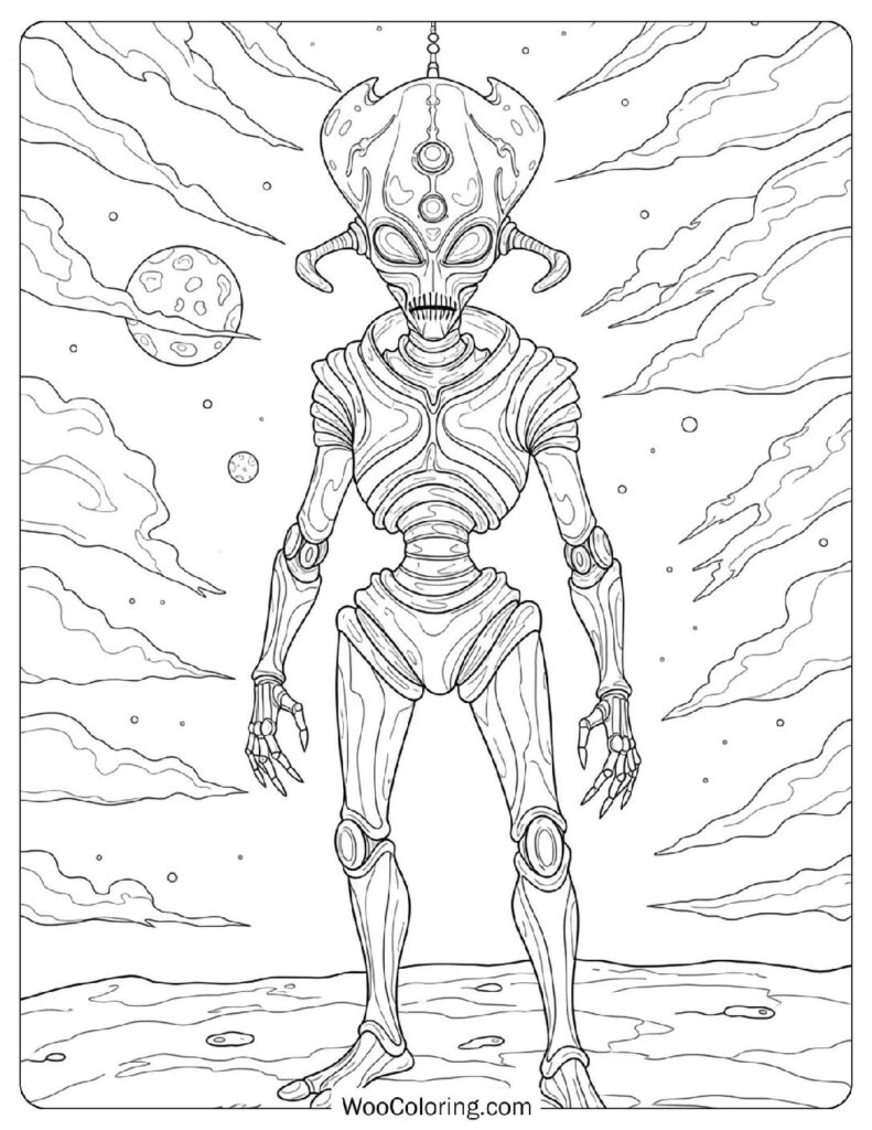 Alien Robot Invader Coloring Page