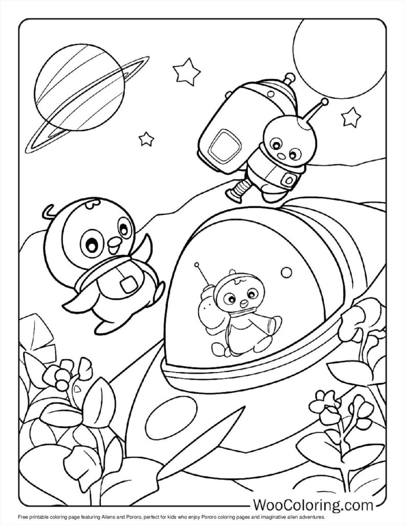 Aliens and Pororo Coloring Page For Kids