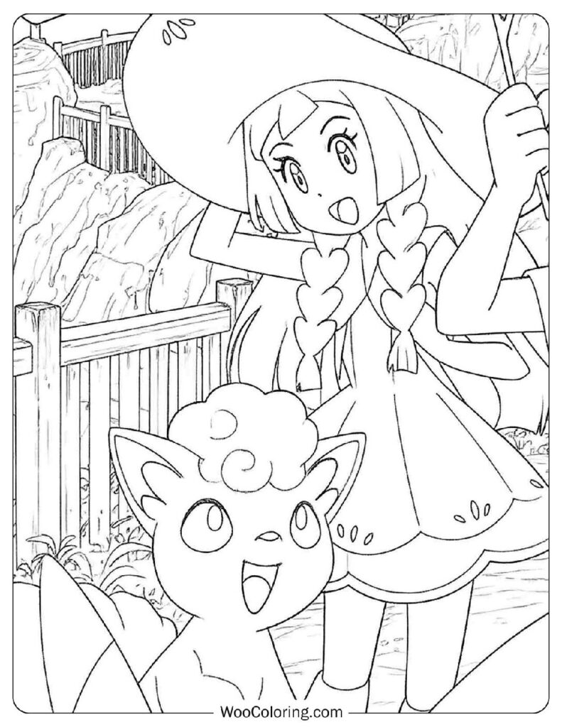 Alolan Vulpix and Lillie Coloring Sheet for Kids