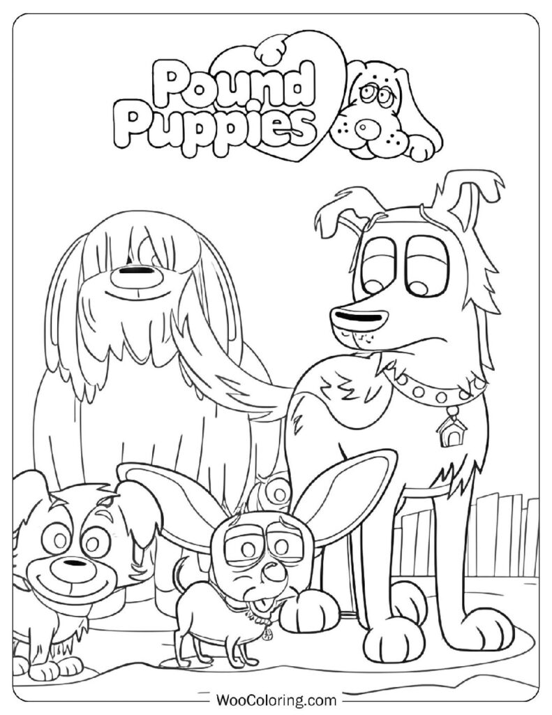 Pound Puppies Having Fun on the Beach Playing with Sandcastles and Waves in a Colorful Scene Coloring Page