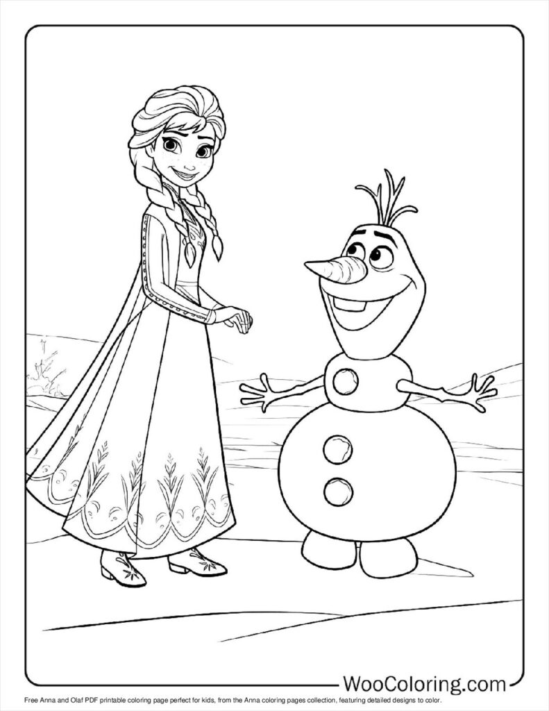 Anna and Olaf Coloring In For Kids