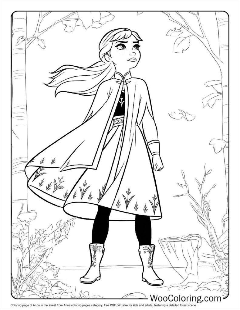 Anna in the Forest Coloring In For Kids