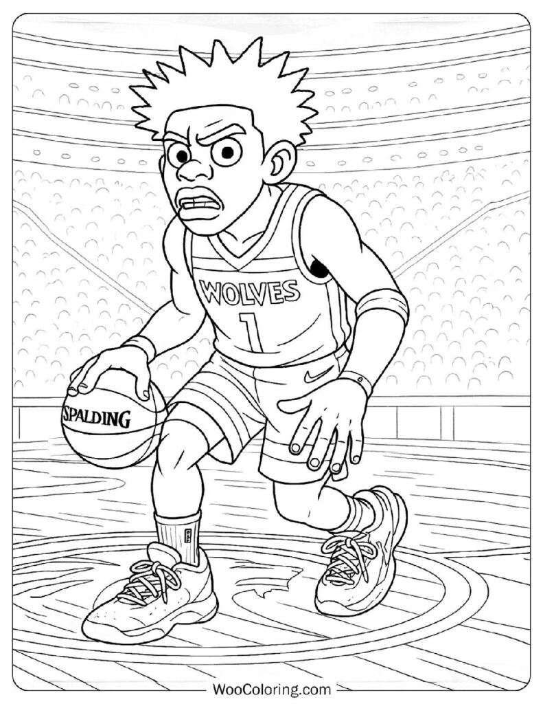 Anthony Edwards Dribbles Up the Court for Minnesota Timberwolves Sheet To Color