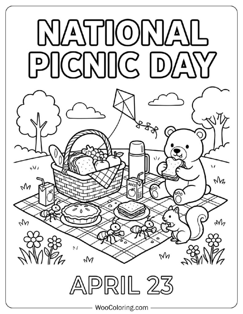 April 23 – National Picnic Day Coloring Page for Kids