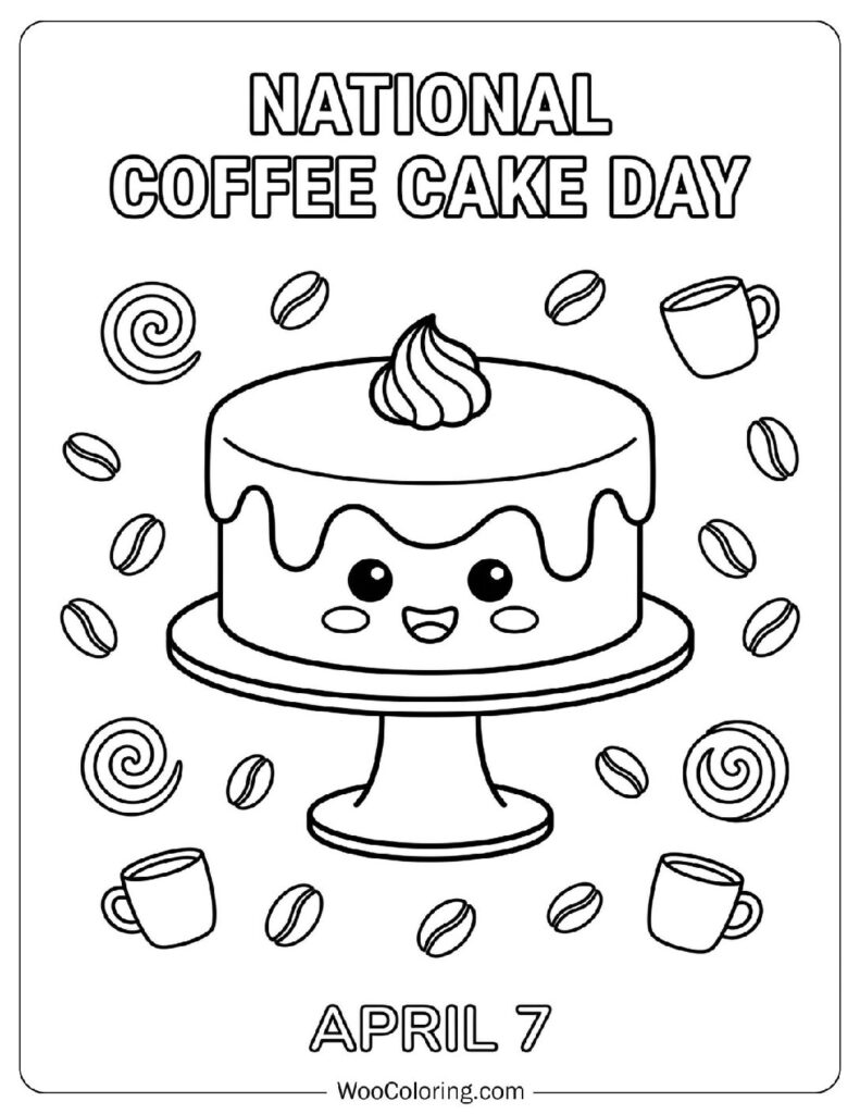 April 7 – National Coffee Cake Day Picture to Color