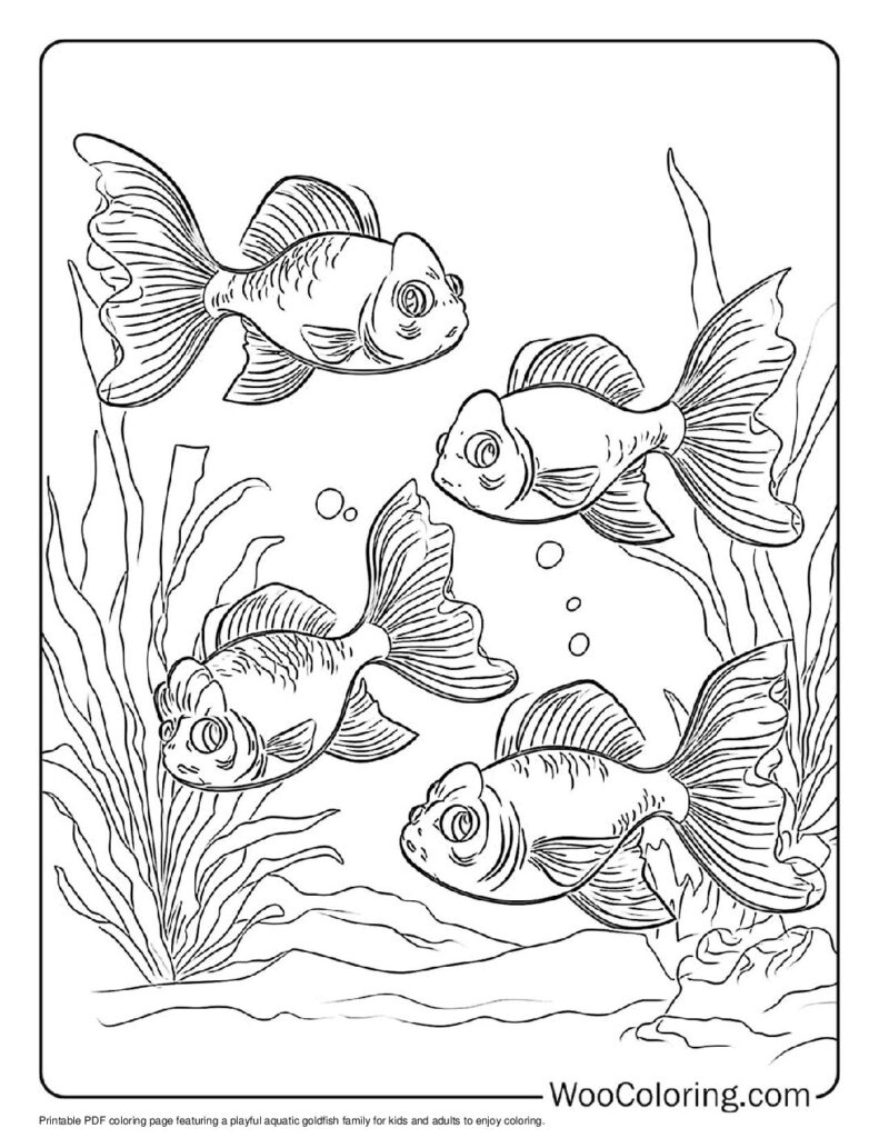 Aquatic Goldfish Family Coloring In For Kids