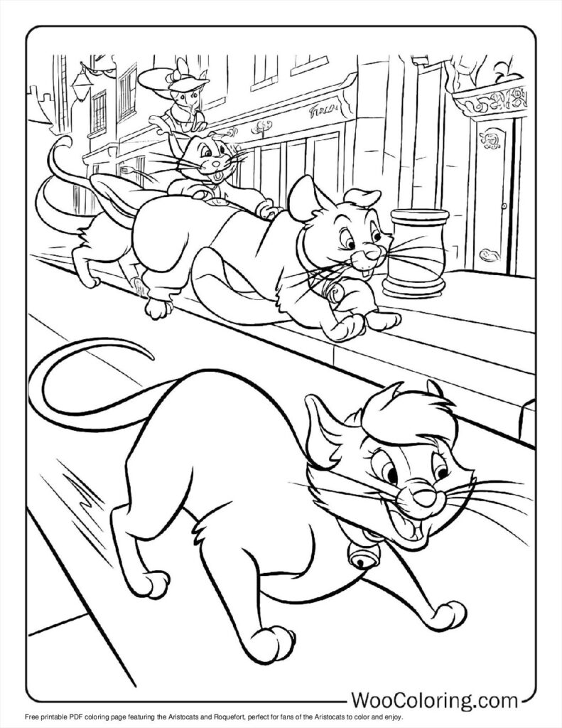 Aristocats and Roquefort Fun Coloring Page