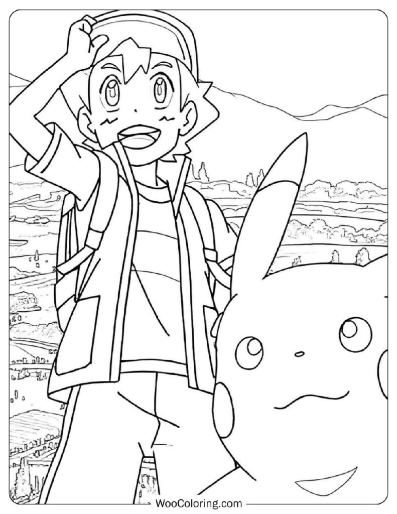 Ash and Pikachu Adventure Picture to Color