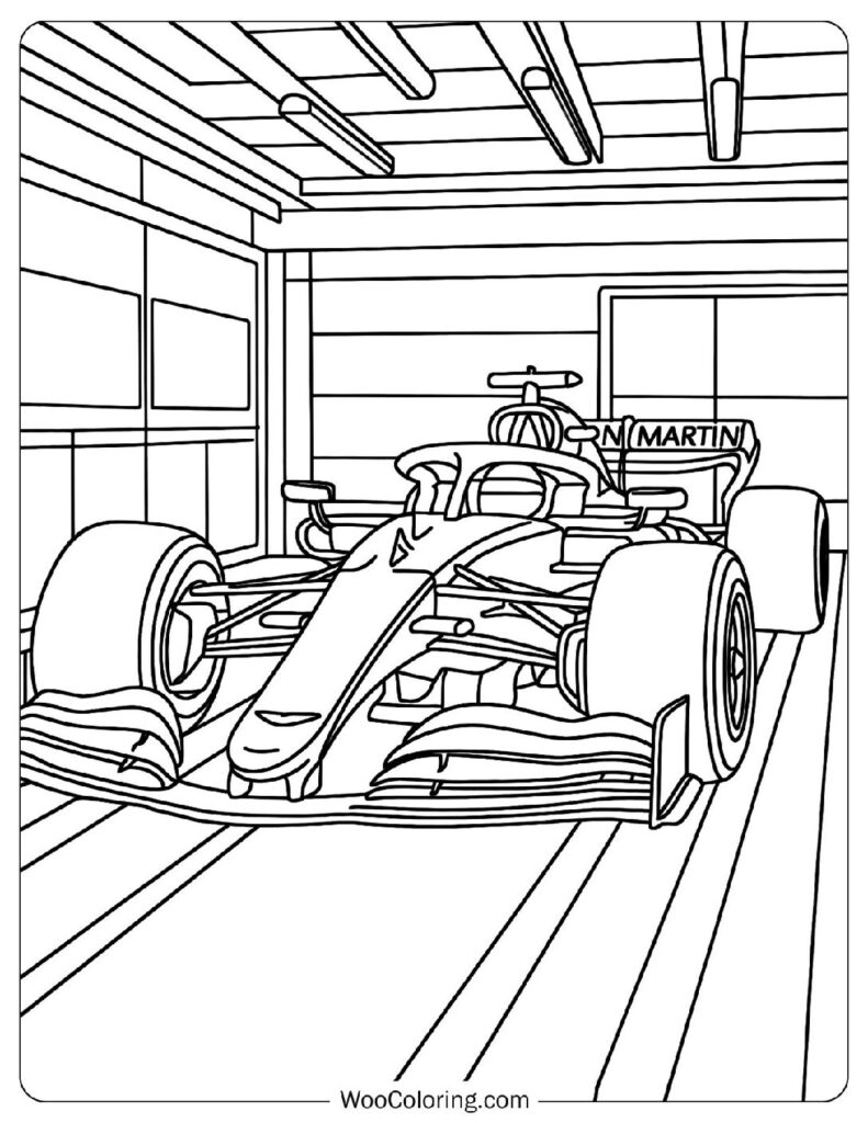 Aston Martin F1 Car Before Q3 Session at Silverstone Grand Prix Coloring Page