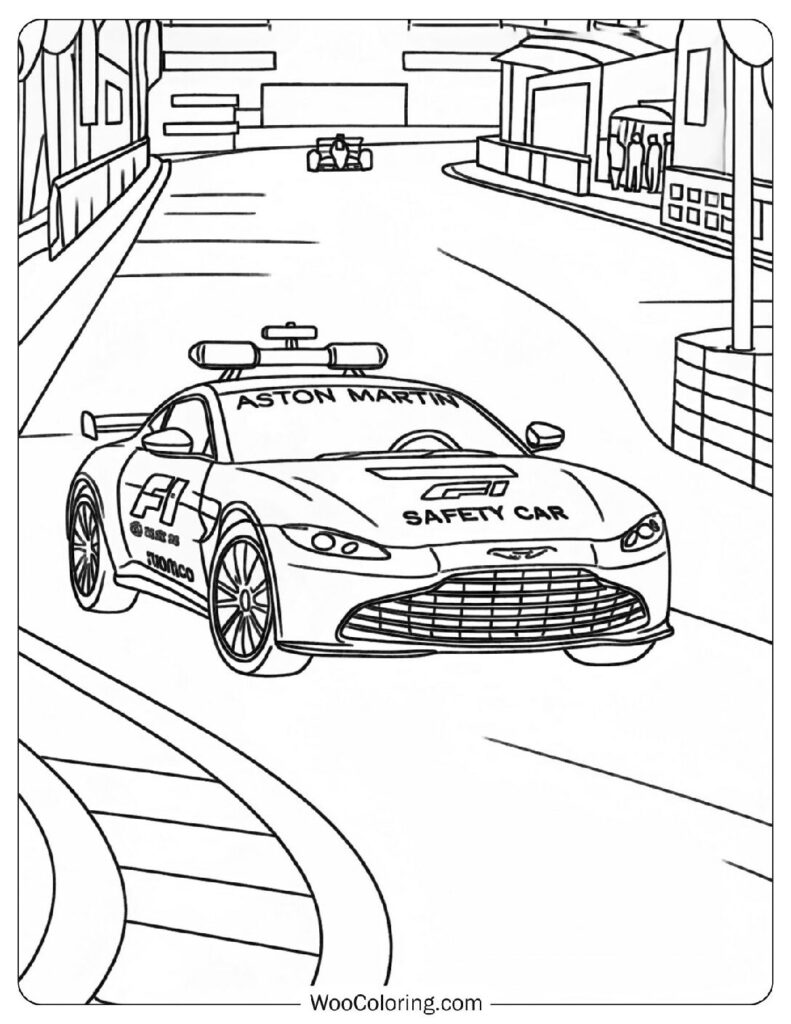 Aston Martin Formula 1 Safety Car Coloring Page for Adults