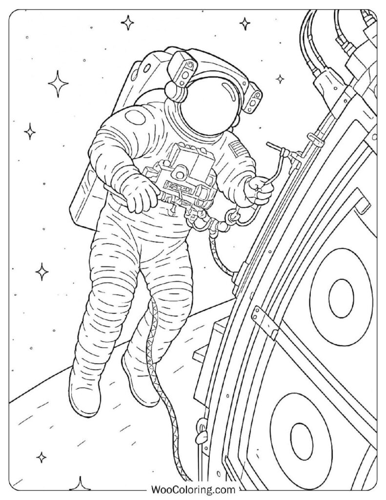 Astronaut In Space Coloring Page For Boys