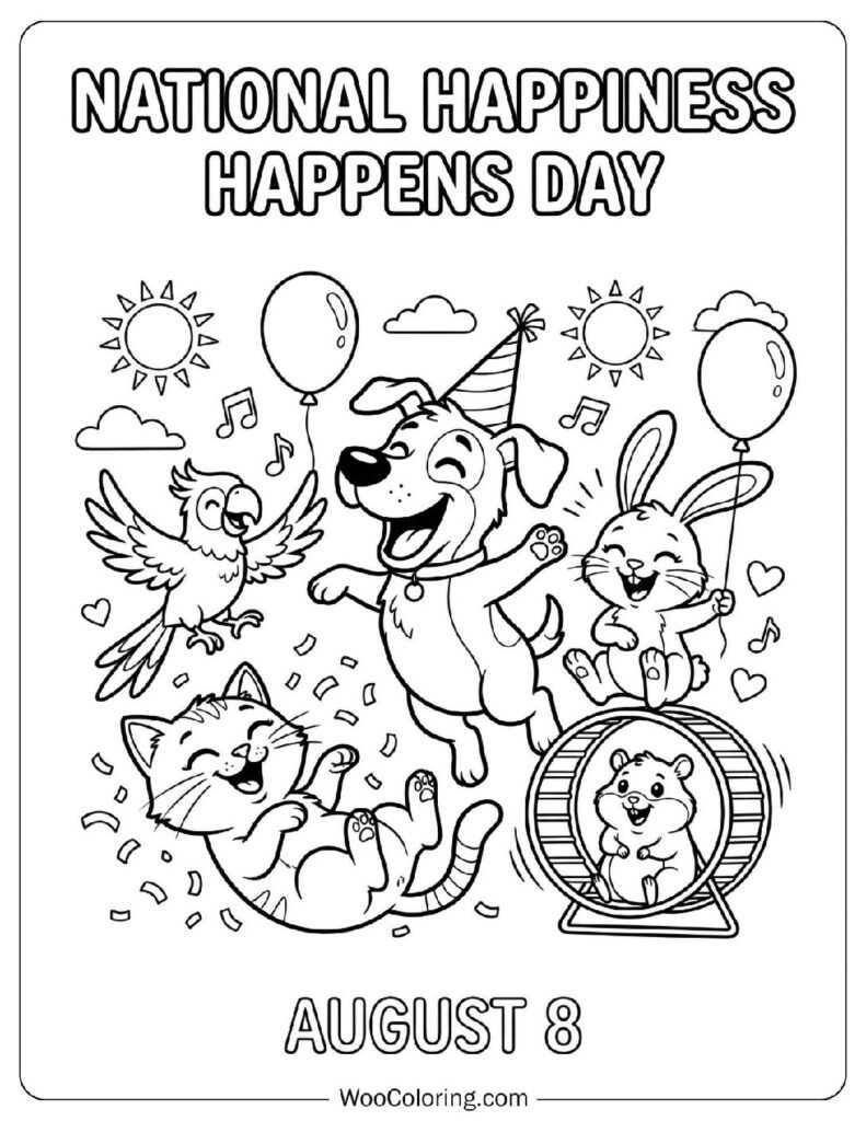 August 8 – National Happiness Happens Day Coloring Picture