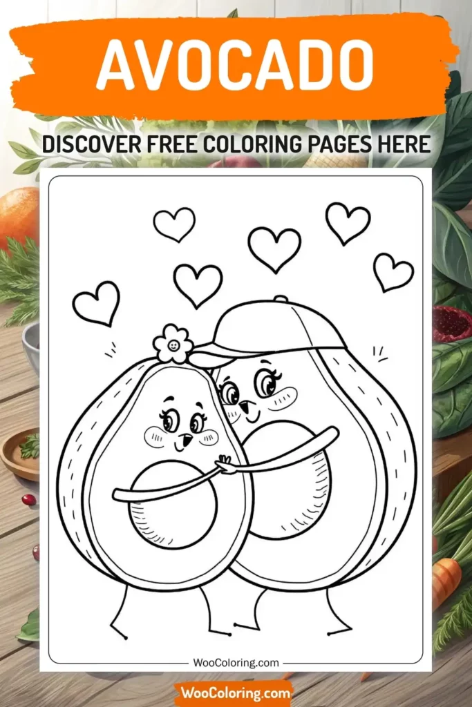 Avocado coloring pages designs with food