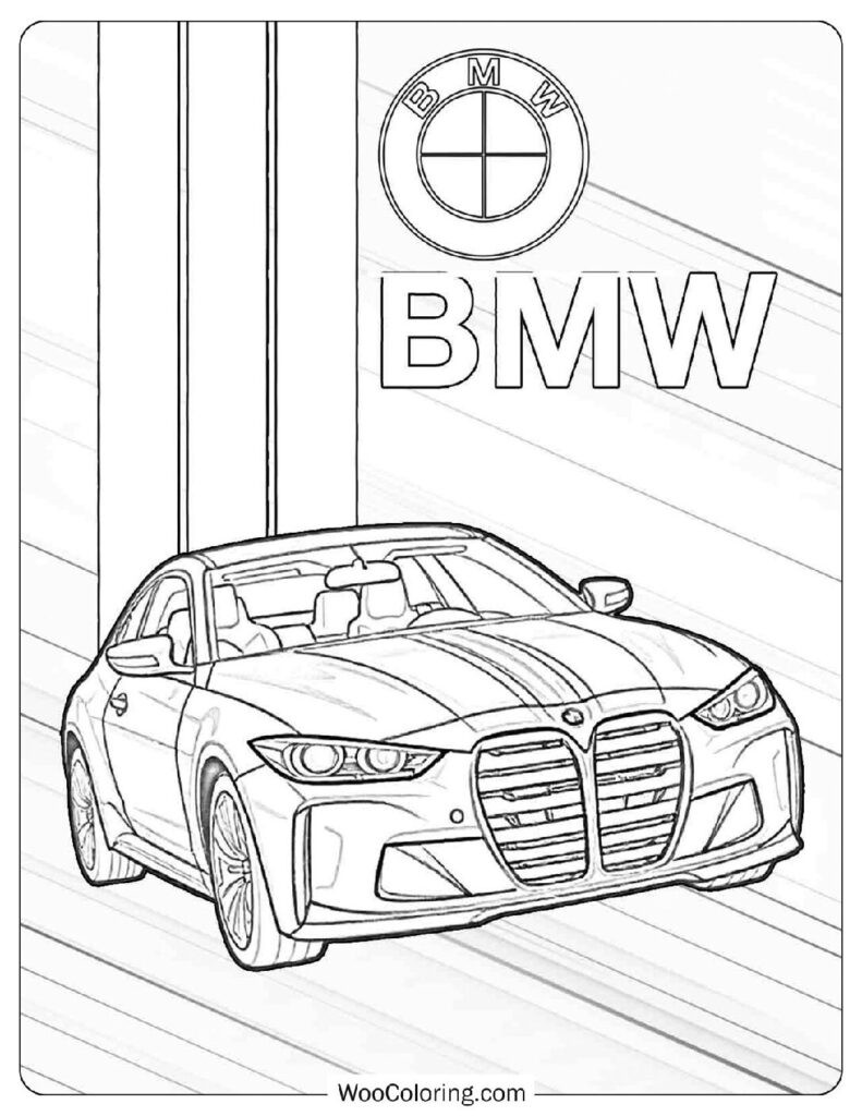 BMW M4 Coloring Page – High-Performance Sports Coupe Outline for Kids & Adults