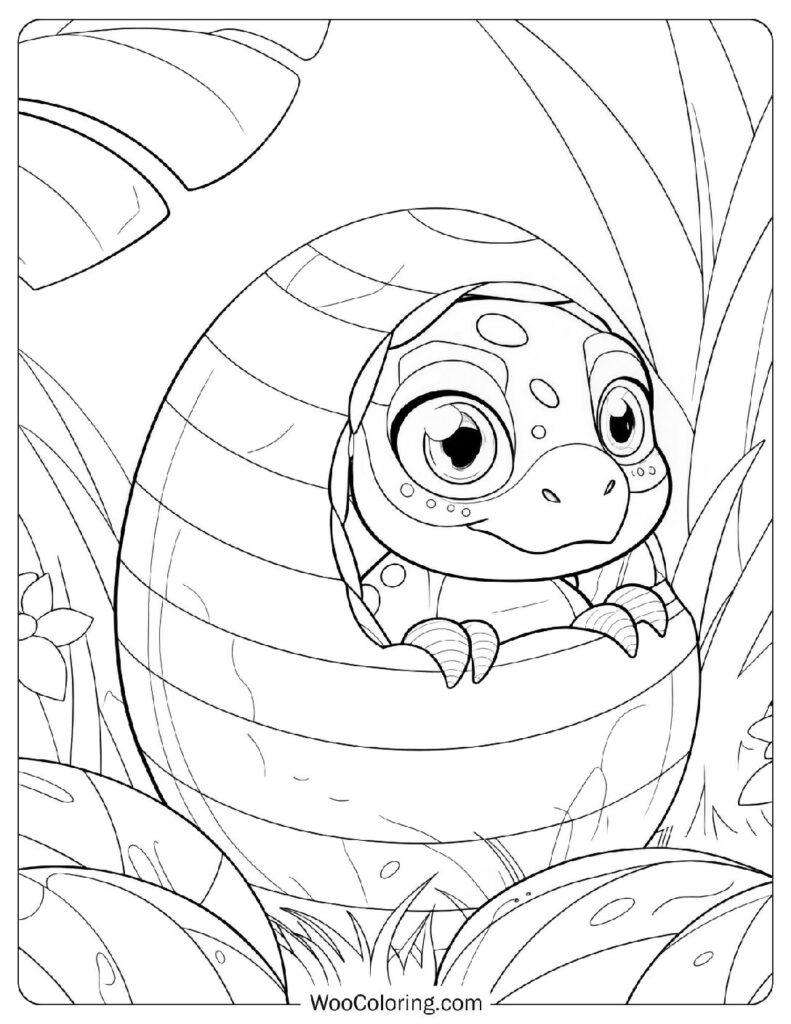 Baby Iguanodon Inside a Striped Egg