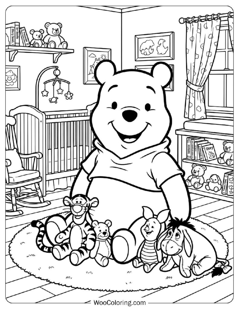 Baby Nursery Room with Soft Toys and Gentle Home Style Coloring Page for Preschoolers