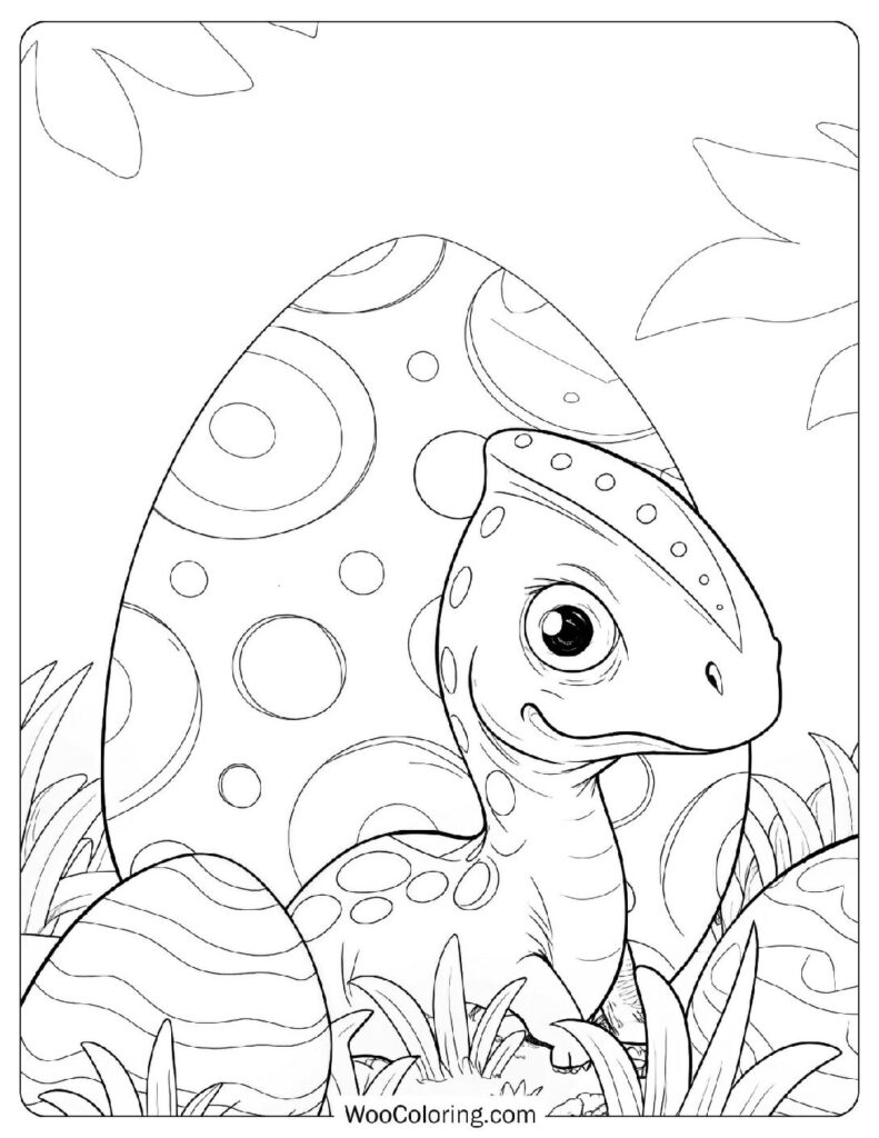 Baby Parasaurolophus Emerging from a Patterned Egg
