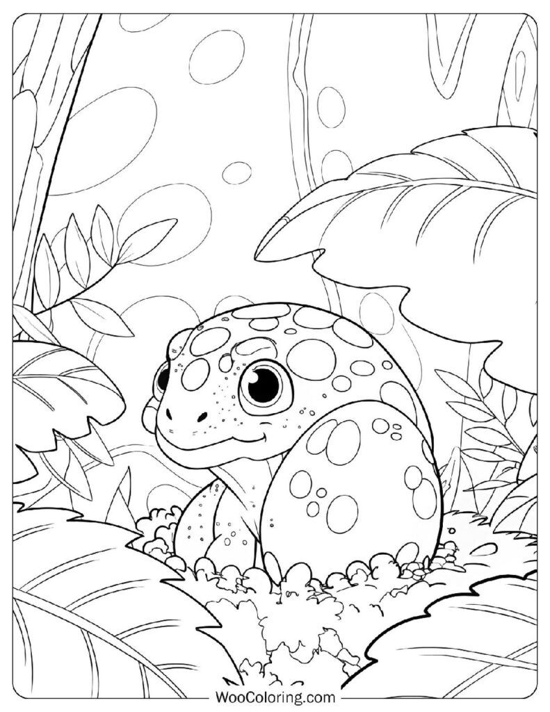 Baby Protoceratops Hatching in a Leafy Nest Picture To Color