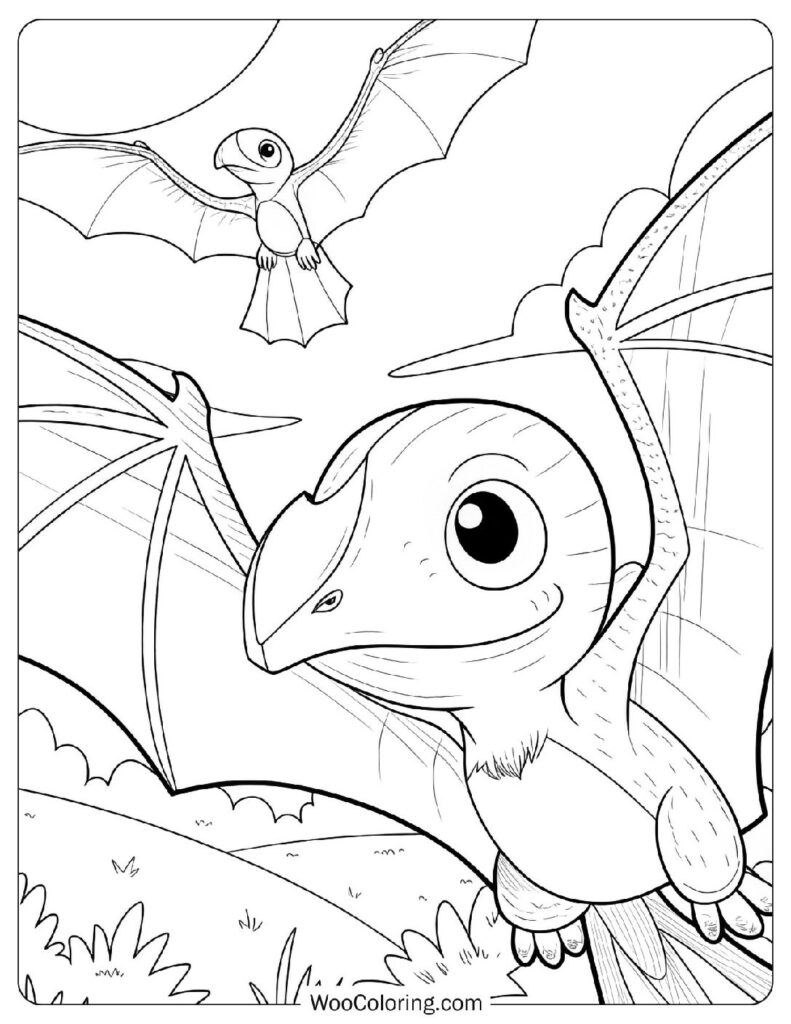 Baby Pterodactyl Learning to Fly Picture To Color