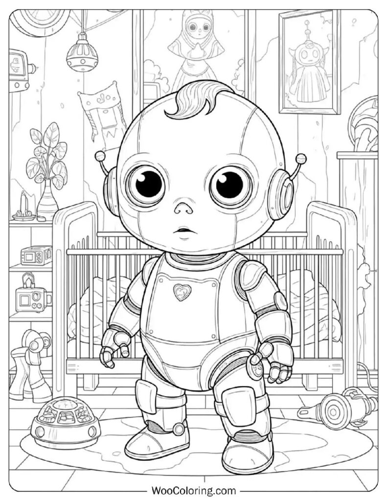 Baby Robot Helper Coloring Page
