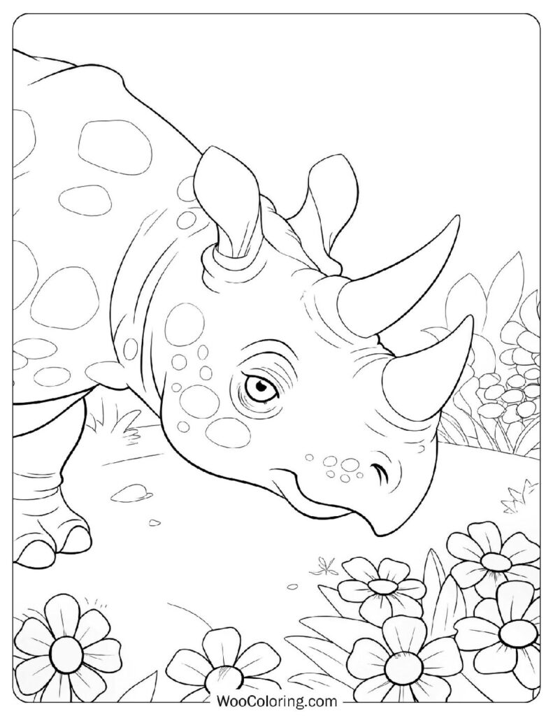 Baby Stegosaurus with Flowers Coloring Page For Preschoolers