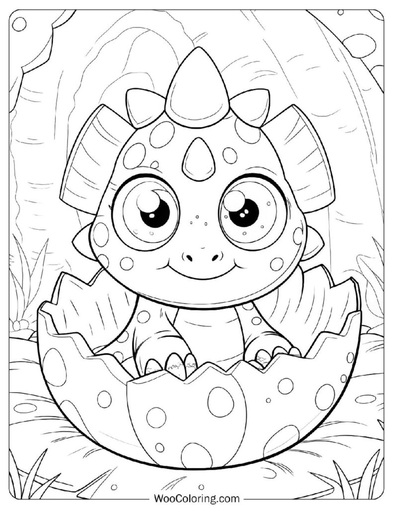 Baby Triceratops Emerging from a Dino Egg Coloring Page