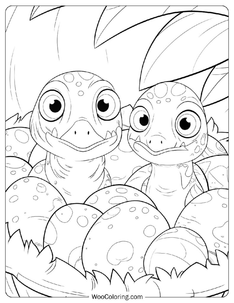 Baby Troodon Nest with Multiple Hatchlings Coloring Sheet For Kids