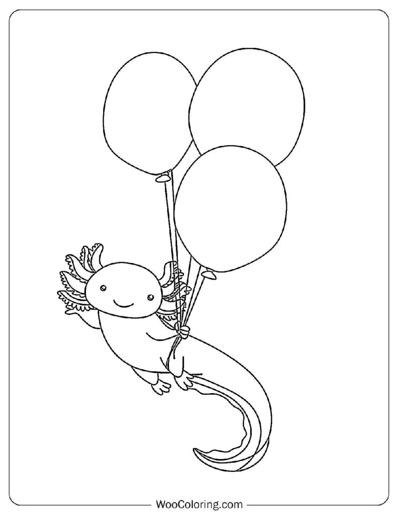 Ballooning Axolotl Coloring In For Kids