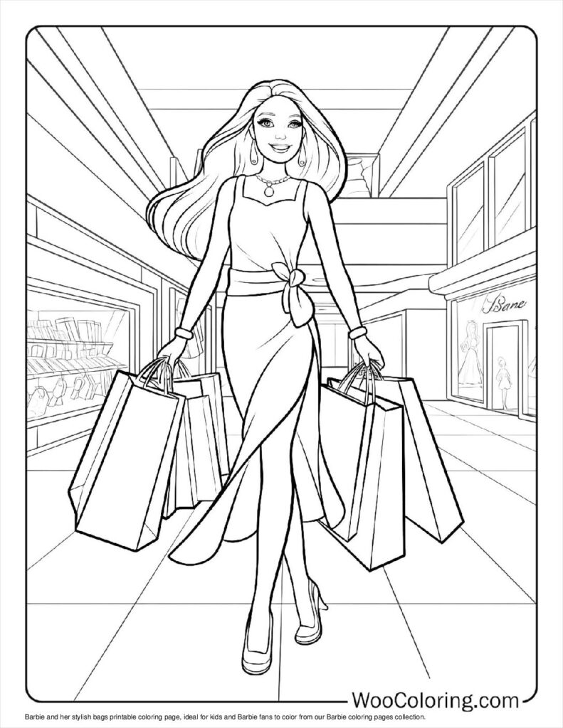 Barbie and Bags Coloring In For Kids