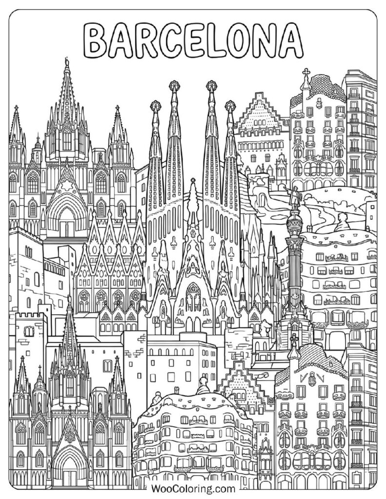 Barcelona Skyline with Sagrada Familia and Gothic Quarter