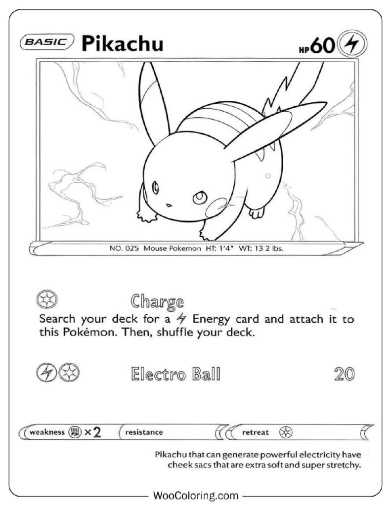 Basic Pikachu Pokémon Card Coloring Page