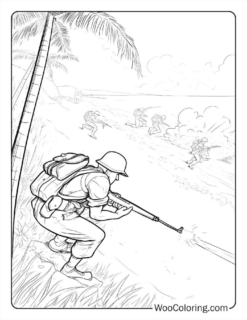 Beach Landing Coloring In For Kids