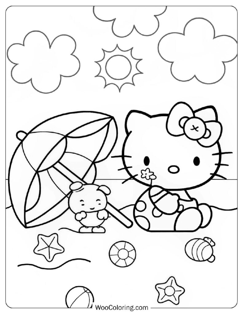 Beachy Hello Kitty And Joey On The Beach Sheet To Color