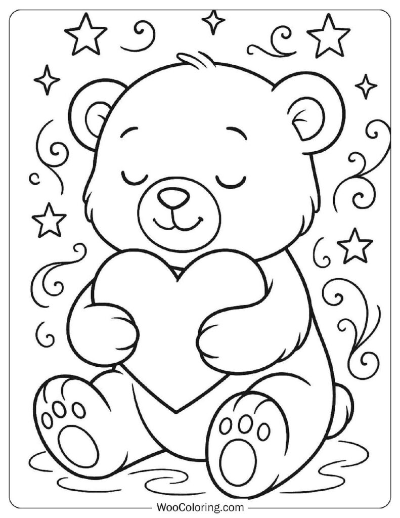 Bear Hug Heart Coloring Page for Kids