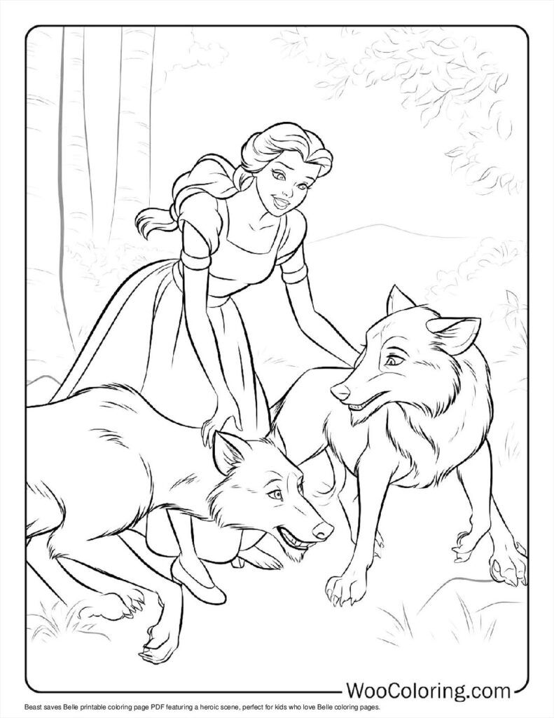 Beast saves Belle Coloring In For Kids
