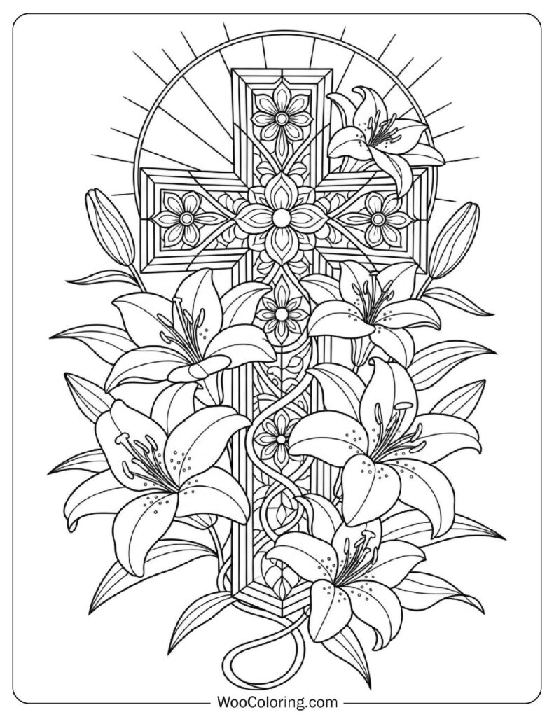 Beautiful Stained Glass Cross with Easter Lilies