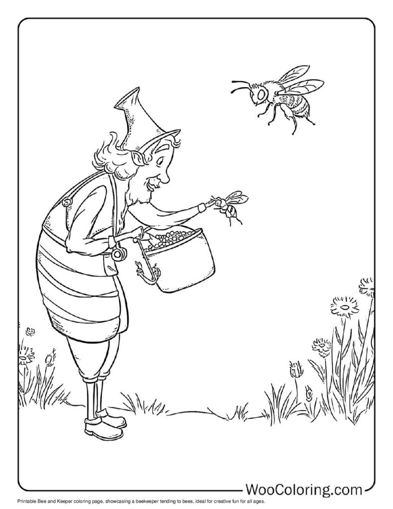 Bee and Keeper Coloring In For Kids