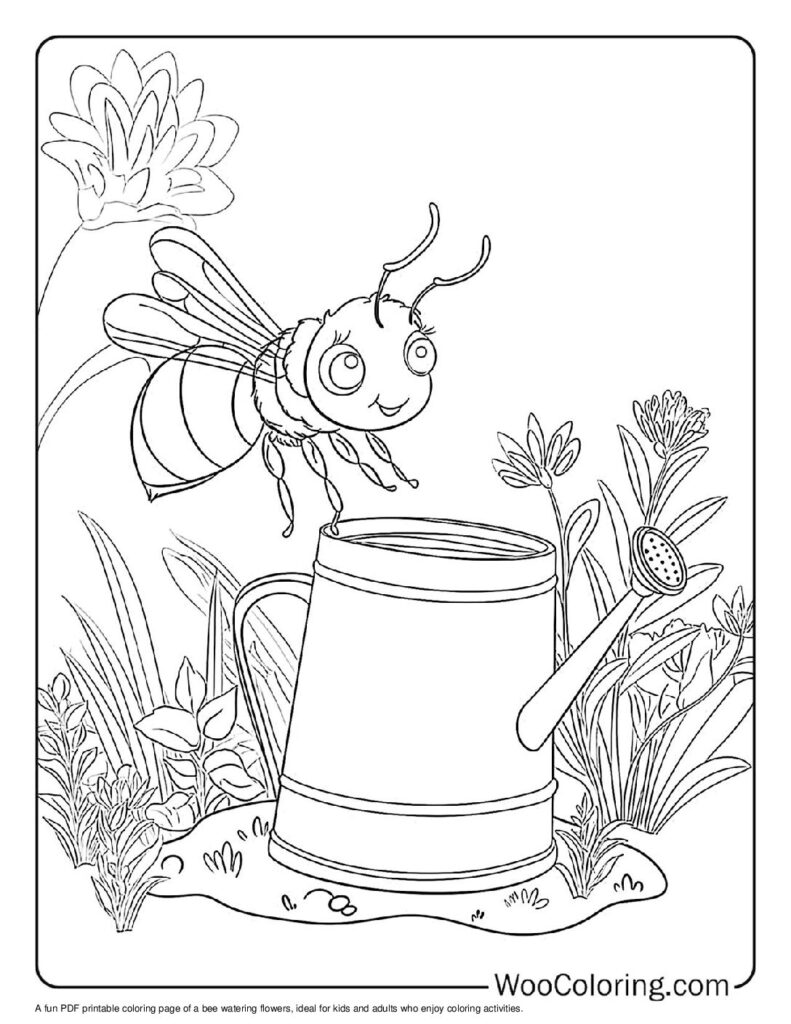 Bee's Watering Duty Coloring Page